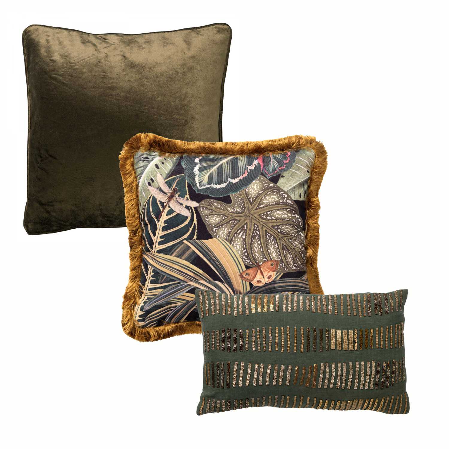 KUSSENSET | 3-delig | groen, zwart | Hoii | inclusief binnenkussens