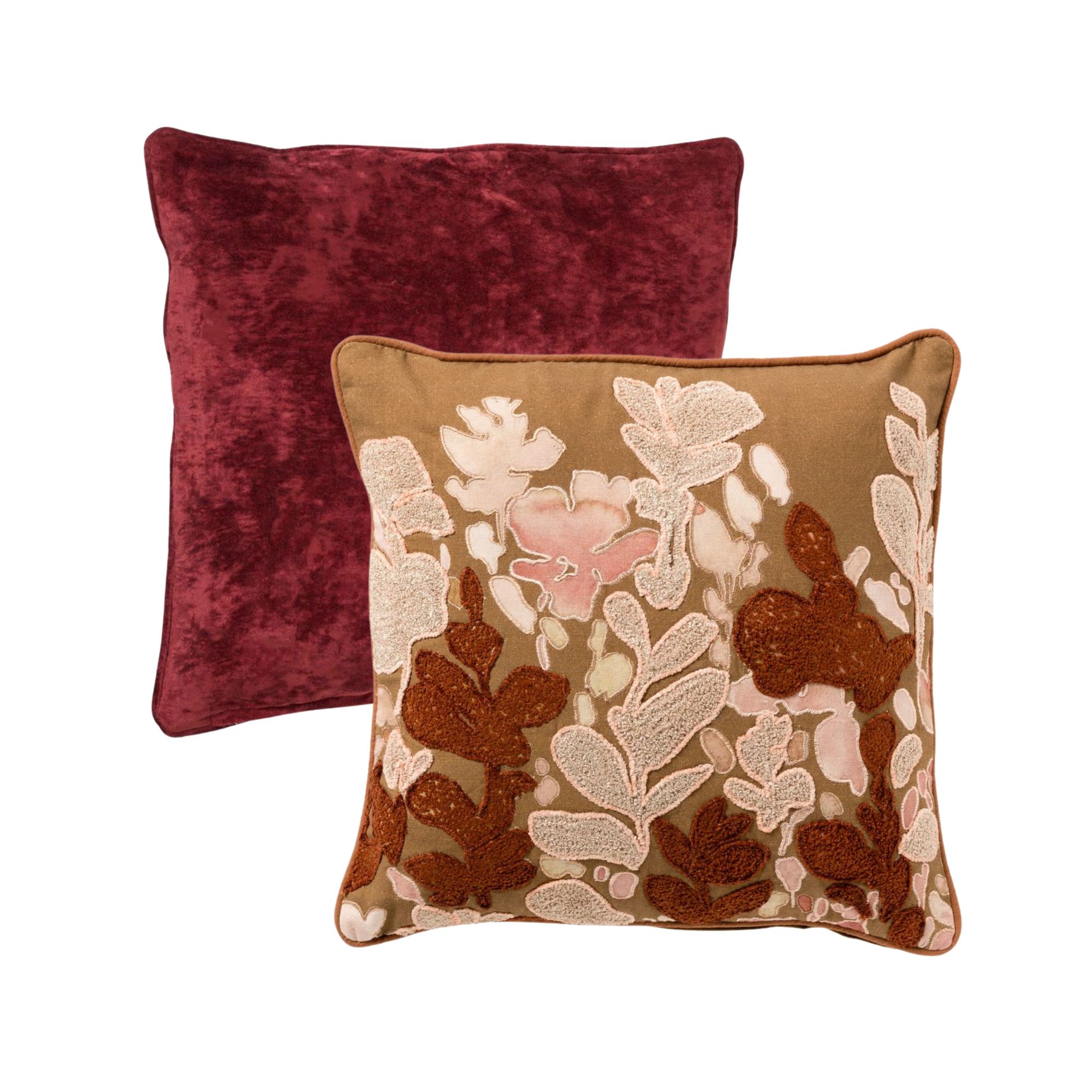 TREND SET AUTUMN RED |  Cushions |  Set of 2 |  45x45/50x50 cm Merlot | Red | Hoii | with GRS feather filling