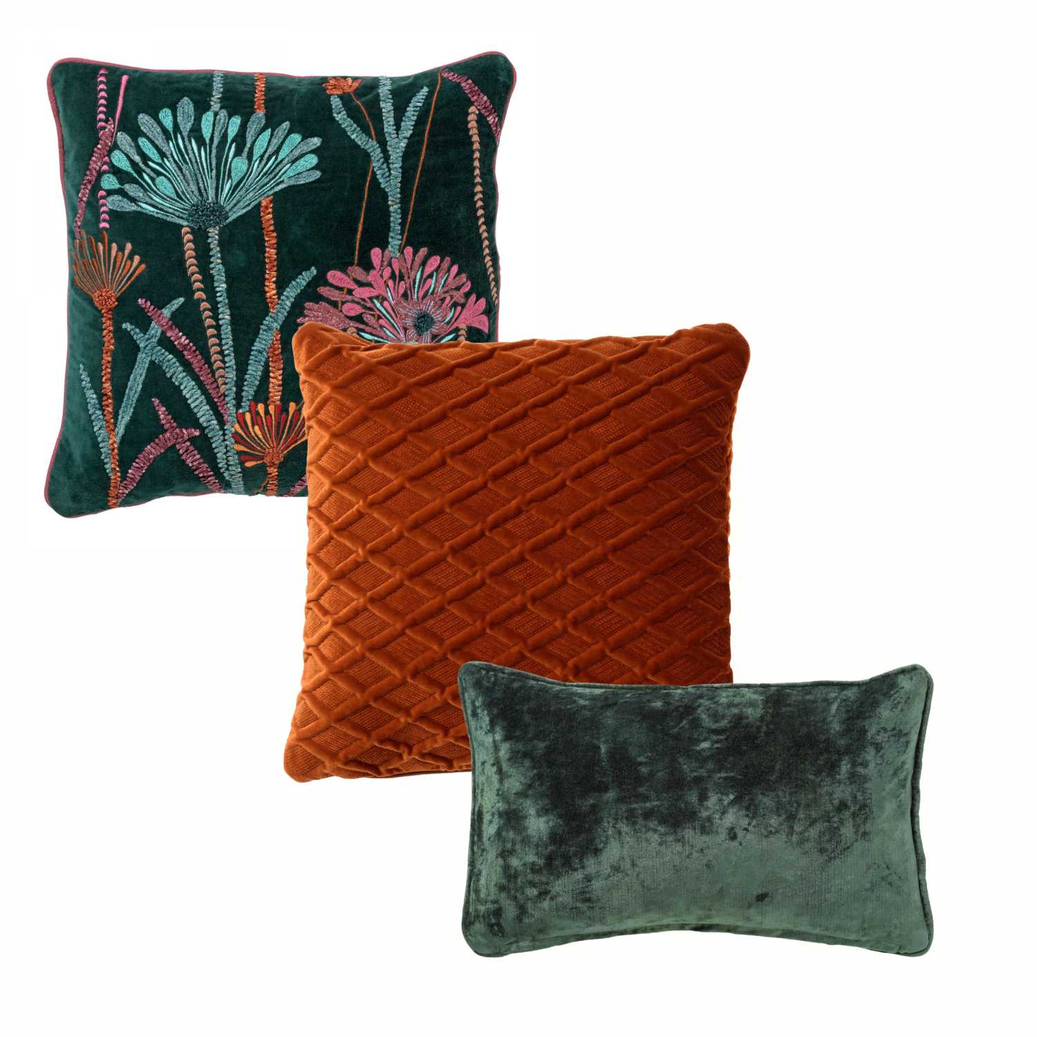 KUSSENSET | 3-delig | groen, oranje | Hoii | inclusief binnenkussens